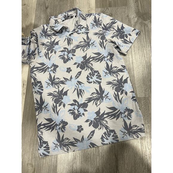 Travis Mathew Mens Blue and Gray Floral Golf Polo Size M - Picture 1 of 4